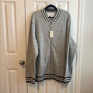 Gray Zip-Up Jacket with Striped Collar